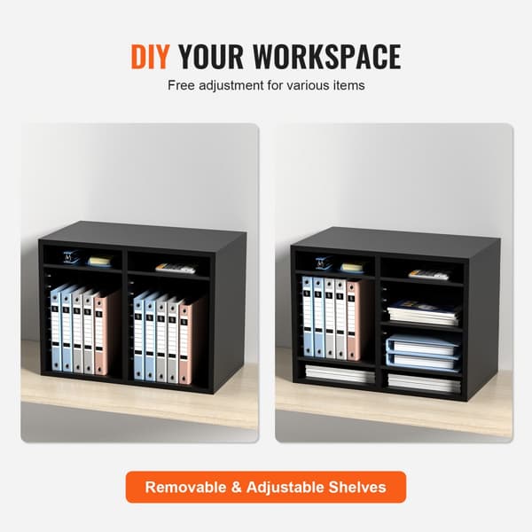 Wood Literature Organizer, 12 rum, justerbare hylder til kontor- og klasselokaler, EPA-certificeret, sort skab for bedre opbevaring.