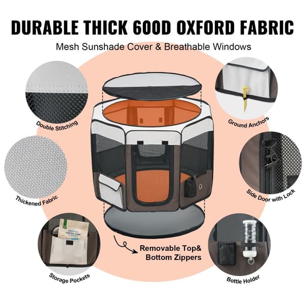 Käytännöllinen taitettava leikkikehä koirille ja kissoille, 36" vedenpitävä Oxford-kangas, irrotettava vetoketju.