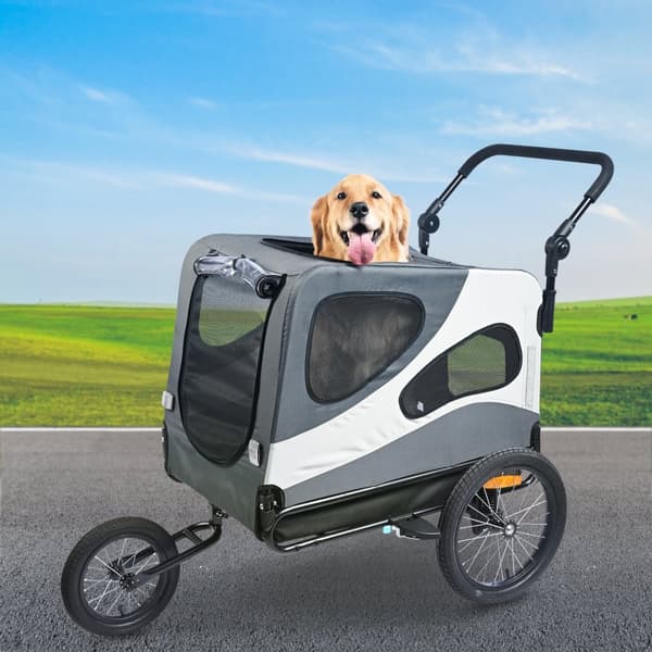 Hundcykelvagn, upp till 100 lbs, 2-i-1 husdjurvagn, hopfällbar ram, snabbkoppling, universal cykelkoppling, reflexer.