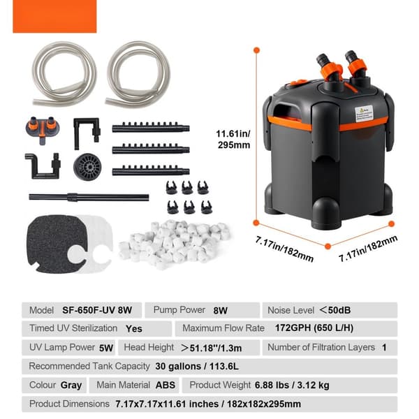 30 Gallon Akvarium Kanisterfilter 8w UV-lampa Fisktank Tyst