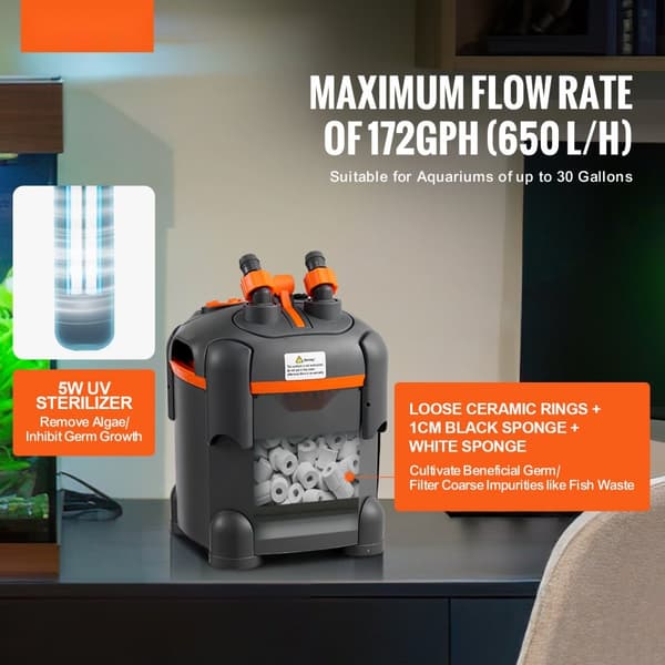 30 Gallon Akvarium Kanisterfilter 8w UV-lampa Fisktank Tyst