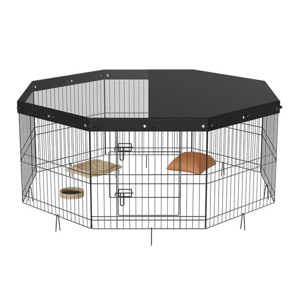 Koiran leikkikehä, taitettava metallinen pentuhäkki, 24" H, maapiikit, sisä- ja ulkokäyttöön pienille koirille.