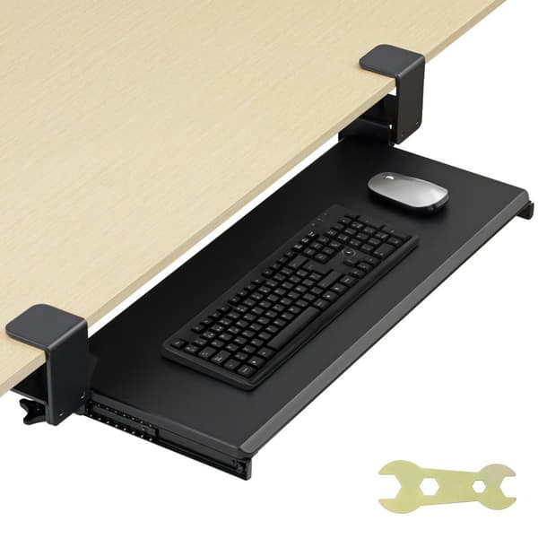 Konstruktion med stærk C-klemme til tastaturbakke under skrivebordet. 26,8 x 11 tommer skuffe, perfekt til hjemmekontor.