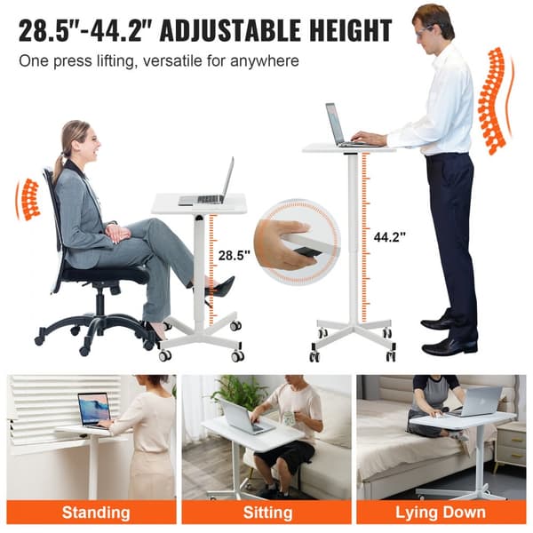 Mobilt höjdjusterbart skrivbord 28,5"-44,2", gasfjäder, 360° svängbara hjul (2 låsbara), bärbar datorvagn för hemmakontor.