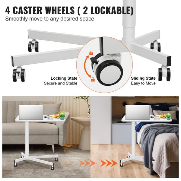 Mobilt höjdjusterbart skrivbord 28,5"-44,2", gasfjäder, 360° svängbara hjul (2 låsbara), bärbar datorvagn för hemmakontor.