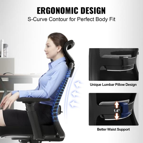 Ergonomisk kontorstol med glidesæde, justerbar højde og vinkel, meshsæde, ryg- og lændestøtte, ideel til hjemme-kontor.