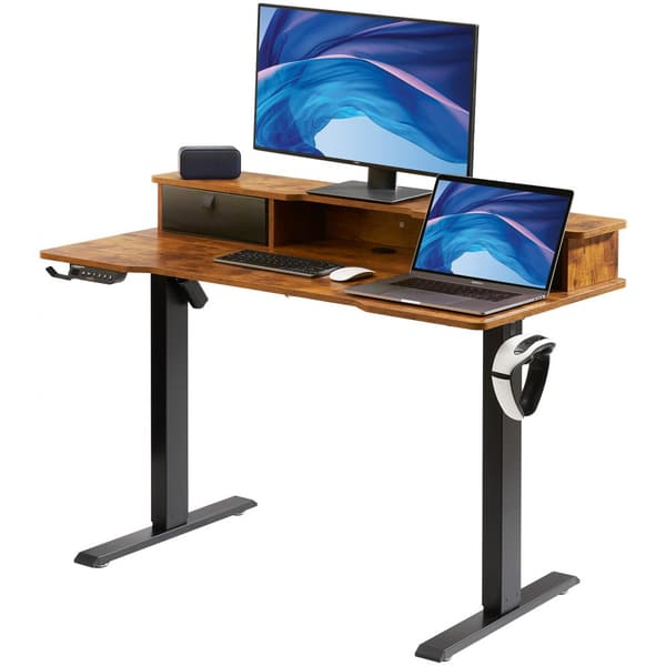 Højdejusterbart elektrisk skrivebord 47,2" x 23,6", plads til dobbelt skærm, 3 funktioner, robust metalramme, op til 180 LBS. Ideelt til hjemme