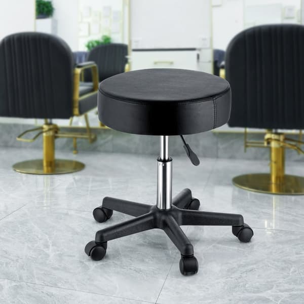 Rulleskamler med hjul, justerbar højde til salon, bar og kontor. 400 LBS kapacitet, ultra-tyk sædehynde, drejelig design i sort.