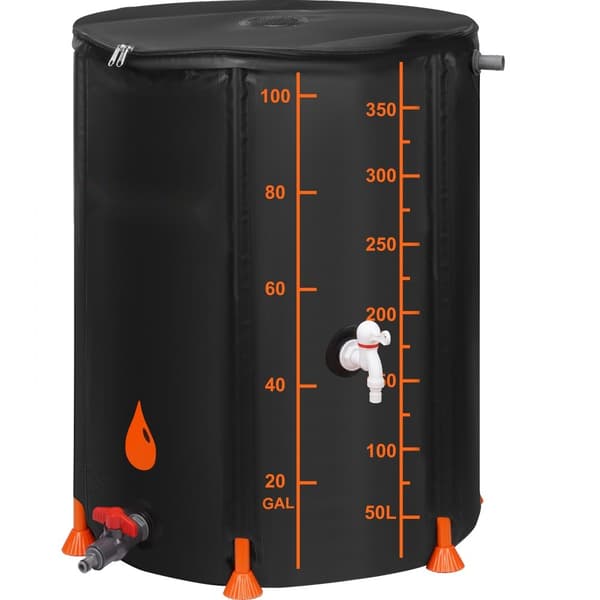 Hopfällbar regnfat, 100 gallon, PVC-system för regnvattenuppsamling, bärbar tank för trädgårdsvatten, svart.