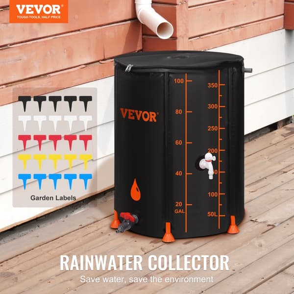 Hopfällbar regnfat, 100 gallon, PVC-system för regnvattenuppsamling, bärbar tank för trädgårdsvatten, svart.