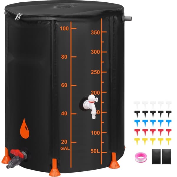 Hopfällbar regnfat, 100 gallon, PVC-system för regnvattenuppsamling, bärbar tank för trädgårdsvatten, svart.