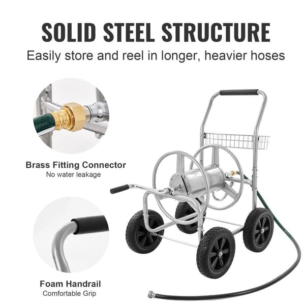 Slangerullevogn til 250 fod 5/8'' slange. Mobil med 4 hjul, holdbart pulverlakeret stål, perfekt til have og gård.