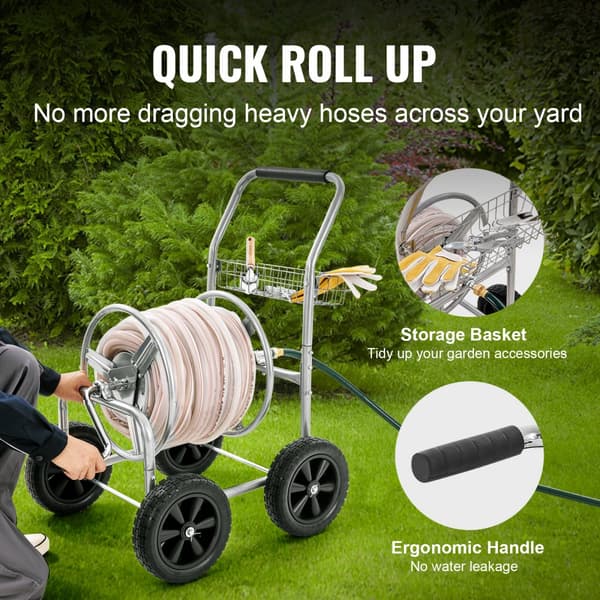 Slangerullevogn til 250 fod 5/8'' slange. Mobil med 4 hjul, holdbart pulverlakeret stål, perfekt til have og gård.