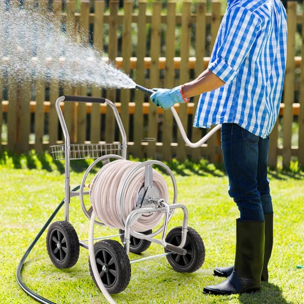 Slangerullevogn til 250 fod 5/8'' slange. Mobil med 4 hjul, holdbart pulverlakeret stål, perfekt til have og gård.