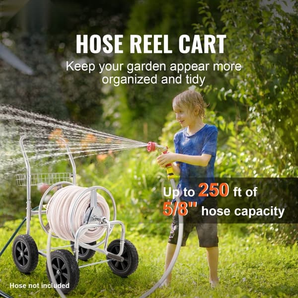 Slangerullevogn til 250 fod 5/8'' slange. Mobil med 4 hjul, holdbart pulverlakeret stål, perfekt til have og gård.