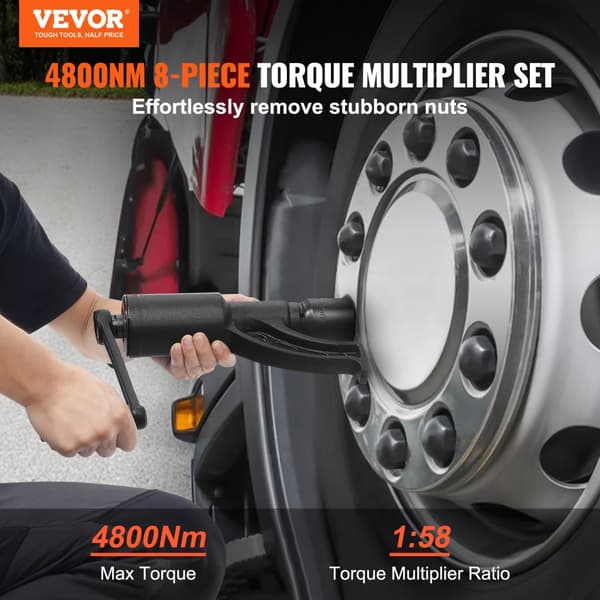 Momentmultiplikator, Heavy Duty sæt til drejningsmoment, 1-tommers nøgle, 4800N.m Lug-møtrikfjerner med 8 fatninger og taske til trailer RV.