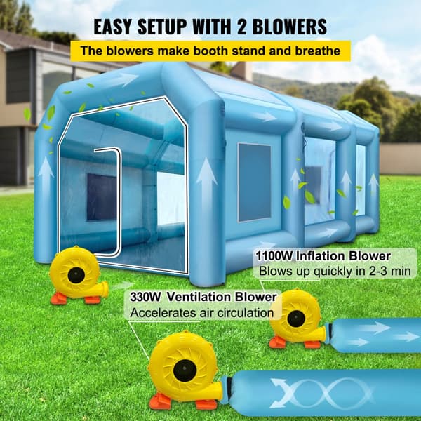 Uppblåsbart Tält 26x13x10Ft Spraybås Bilmålarbås Tält 210D Oxford Tyg Med 2 Blåsare - Gigantisk Arbetsstation