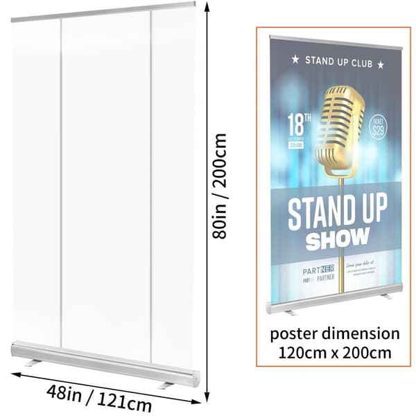 Golvstående nysskydd, 48"x80" roll-up banner, bärbar avskiljare för café, kontor, butik och restaurang.