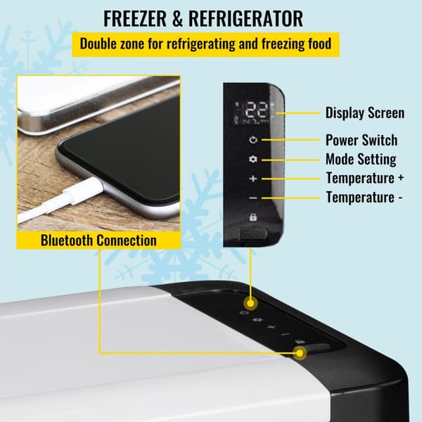 12V Kylskåp, 22Qt, Dubbel-Zon Bil Kyl/Frys m. App Styrning & Hjul, 12/24V DC & 100-240V AC, Kompressorkylare för Bil/RV Båt.