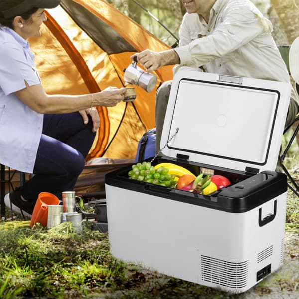 12V Kylskåp, 22Qt, Dubbel-Zon Bil Kyl/Frys m. App Styrning & Hjul, 12/24V DC & 100-240V AC, Kompressorkylare för Bil/RV Båt.