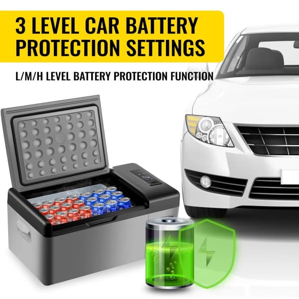 Bärbar bilfrys 15L, dual lagring, -4℉~50℉, 12V/24V, AC 100-240V, USB-port, perfekt för camping och hem.