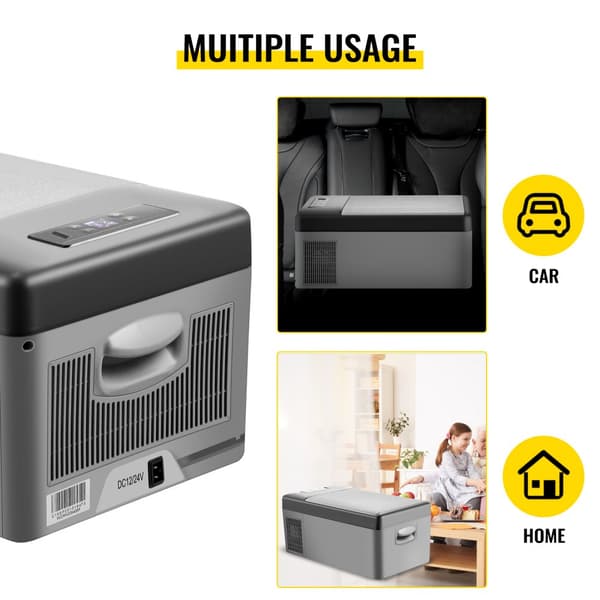 Bärbar bilfrys 15L, dual lagring, -4℉~50℉, 12V/24V, AC 100-240V, USB-port, perfekt för camping och hem.
