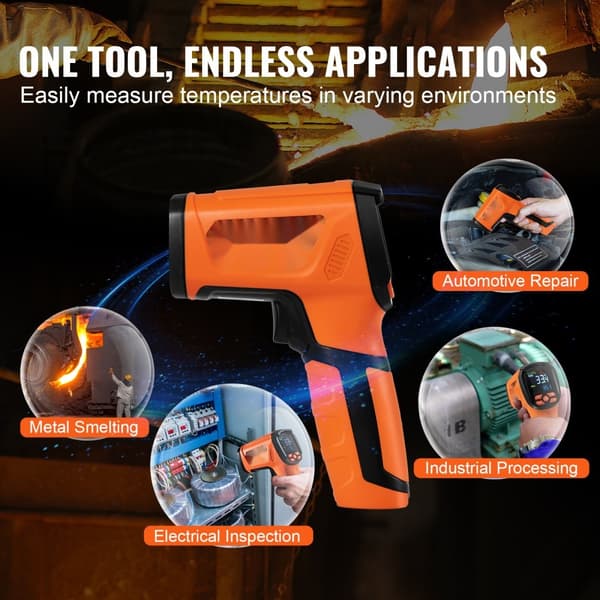 Infrarødt termometer -40~1500°C Dobbelt laser temperaturpistol, kontaktløs måling.
