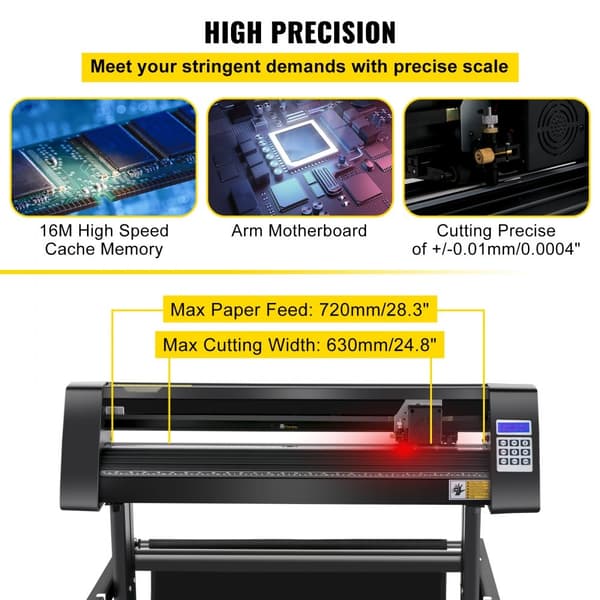 Vinylskærer 720 mm med LED-skærm, halvautomatisk optisk øje, kompatibel med SignMaster-software til Windows og stativ.
