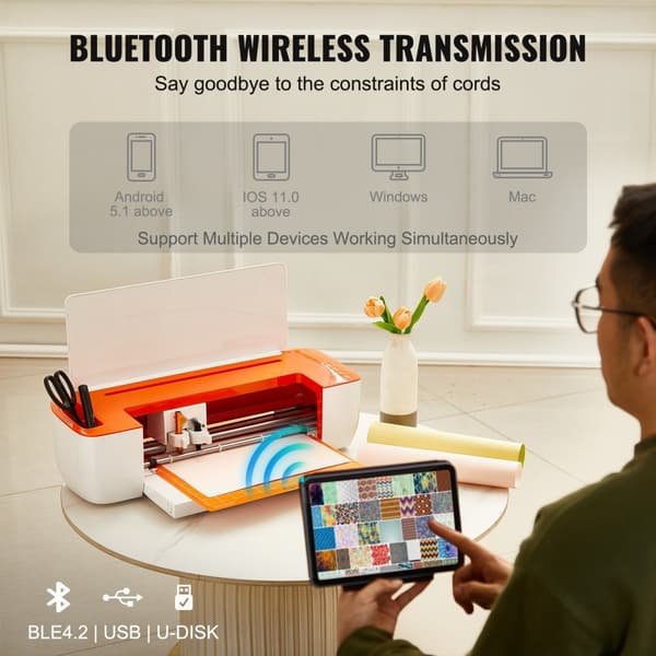 Vinylskärmaskin, Bluetooth-anslutning, DIY-skärmaskin, kompatibel med iOS, Android, Windows och Mac. Inkl. mönster för kort och heminredning.