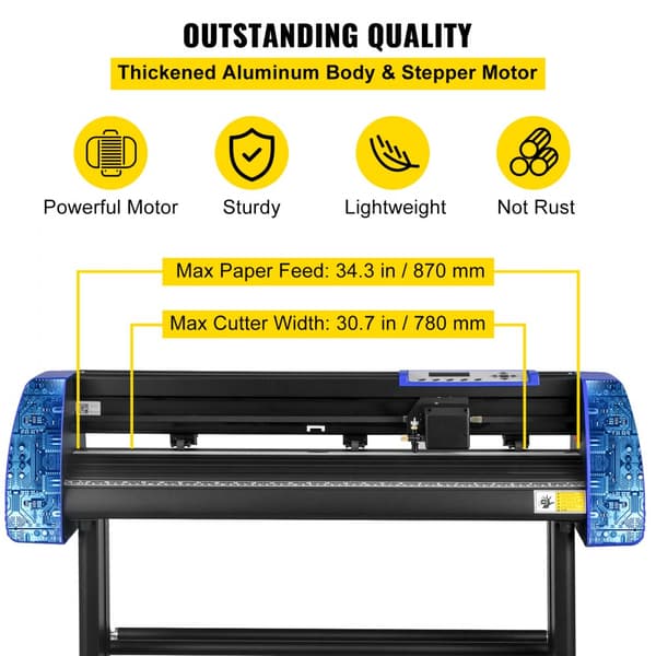 Vinylskärare 870 mm - 34 tum, robust golvstativ, justerbar kraft och hastighet för skylttillverkning.