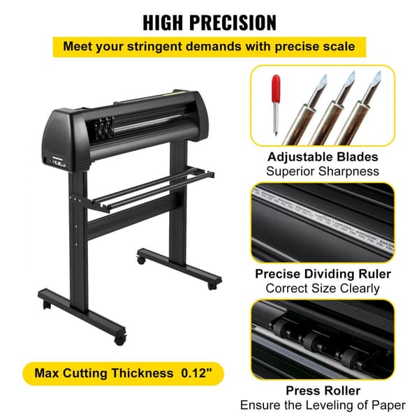 Vinylskärare, 28" vinylplotter, LCD-display, justerbara pinchrollers, skärprogramvara: SignCut & SignMaster för design.