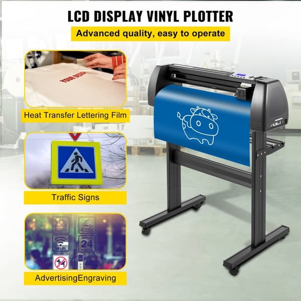 Vinylskärare, 28" vinylplotter, LCD-display, justerbara pinchrollers, skärprogramvara: SignCut & SignMaster för design.