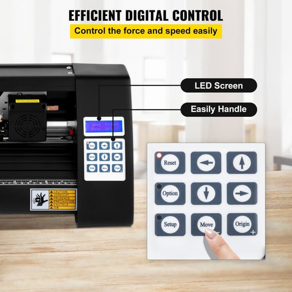 Vinylskærer, 375 mm plotter med LED-skærm, semi-automatisk med optisk øje, kompatibel med SignCut til Mac og Windows design.