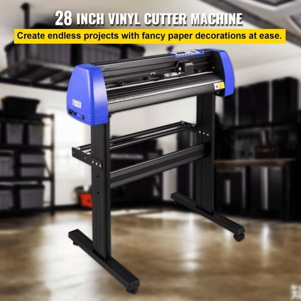Vinylskärare 720 mm, max pappersmatning 28 tum, robust golvstativ, justerbar kraft och hastighet för skylttillverkning.