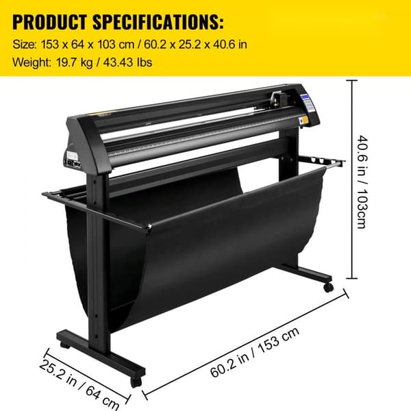Vinylskærer 1350 mm med LED-skærm, halvautomatisk med optisk øje, kompatibel med SignCut-software til Mac/Windows og stativ.