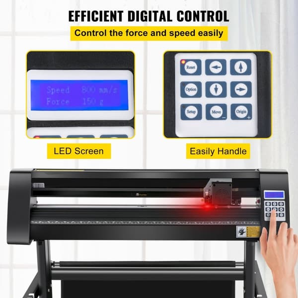 Vinyylileikkuri, 870 mm, LED-näyttö, puoliautomaattinen optinen silmä, yhteensopiva SignMaster Windowsille.