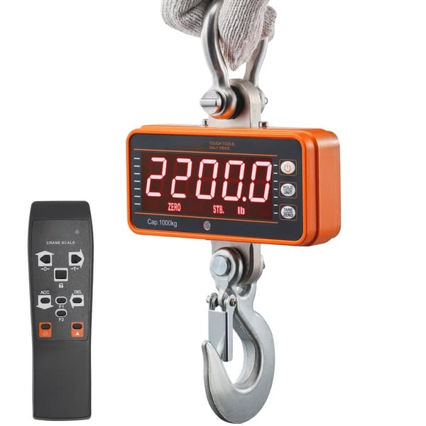 Digitaalinen nosturivaaka 2200 lbs/1000 kg, teolliseen käyttöön, kaukosäätimellä, alumiinikotelo, LED-näyttö.