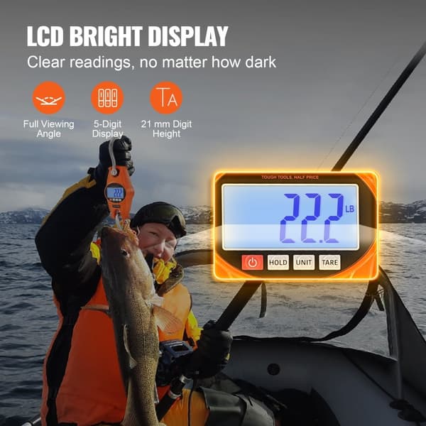 Digital kranvægt 300 kg, industrielt design, holdbar med LCD-skærm. Ideel til gård, jagt, fiskeri og garage (orange).