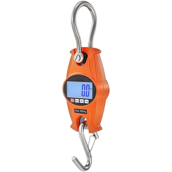 Digital kranvægt 300 kg, industrielt design, holdbar med LCD-skærm. Ideel til gård, jagt, fiskeri og garage (orange).