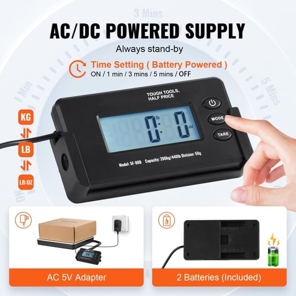 Digitaalinen postivaaka 440 lbs x 1,7 oz. AC/DC-paketti LCD - tarkka ja kätevä!