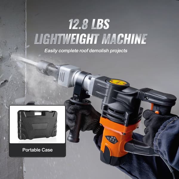 Nedbrydningshammer 1600W elektrisk concrete breaker med 2 mejselbit - effektiv til nedrivning og betonarbejde.