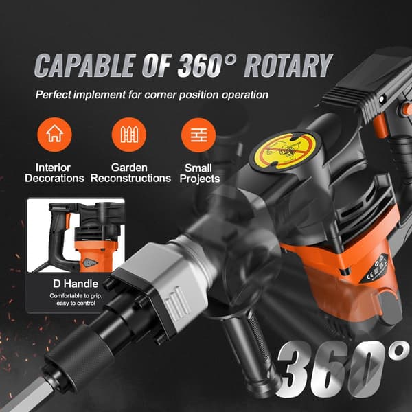 Nedbrydningshammer 1600W elektrisk concrete breaker med 2 mejselbit - effektiv til nedrivning og betonarbejde.