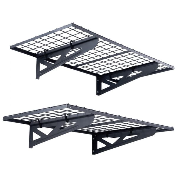 Garageopbevaringshylder, 2-pak, 4x2 fod, stærke vægmonterede hylder med 502 lbs kapacitet. Ideelle til butik eller garageopbevaring.