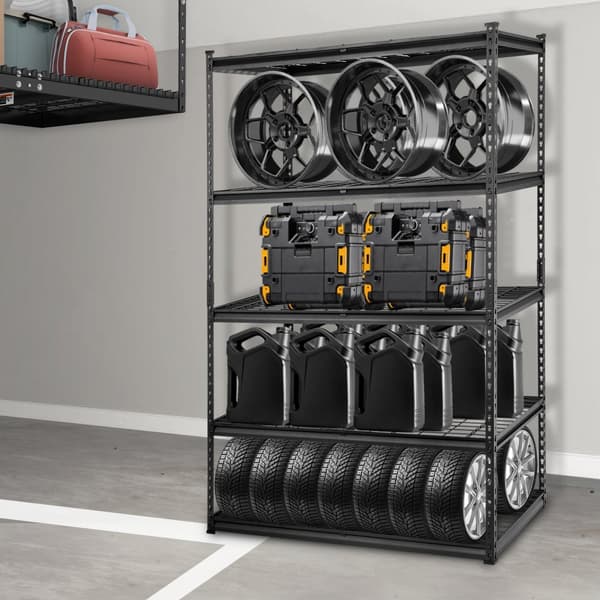 Opbevaringsreol, 5-trins justerbar, 900 kg kapacitet. Solid metalhylde til garage, køkken og badeværelse. Mål: 122x61x183 cm.