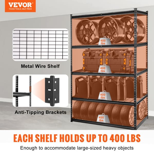 Opbevaringsreol, 5-trins justerbar, 900 kg kapacitet. Solid metalhylde til garage, køkken og badeværelse. Mål: 122x61x183 cm.