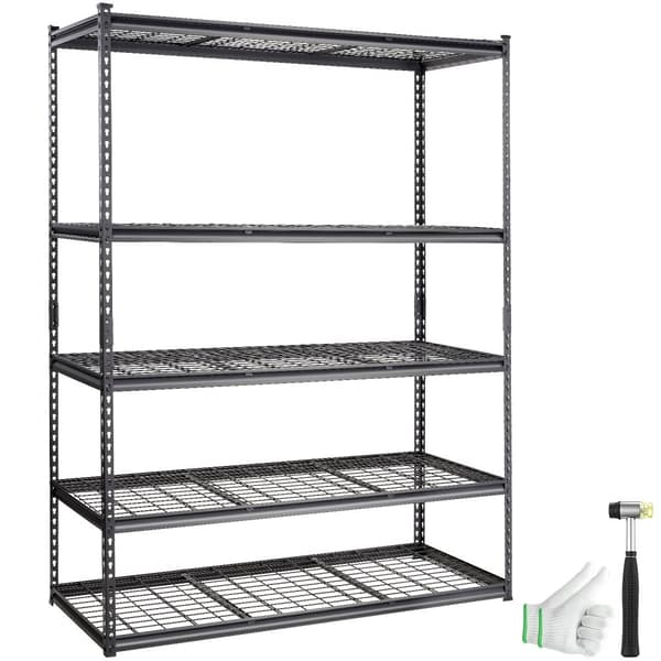 Opbevaringsreol 5-trins, justerbar, 2000 lbs kapacitet, robust metalorganizer til garage og køkken. Mål: 60"L x 24"B x 78"H.
