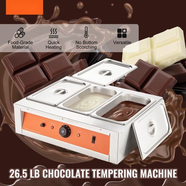 Chokoladetempereringsmaskine med smeltedigel, 26,5 lbs og 3 tanke – perfekt til chokoladeprodukter!