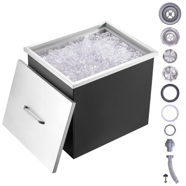 Laske jääkaappiin, 21" P x 17" L x 18" K Ruostumaton teräs, kaupallinen jääastia, 40 qt ulkokeittiöön, viini/olut.