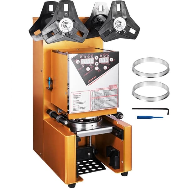 Fuldautomatisk kopforseglingsmaskine, 500-650 kopper/t, til 190 mm høje kopper. Elektrisk Boba teforsegler med digitalt LCD-display.