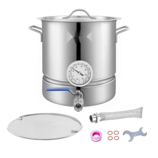 Kedel i rustfrit stål, 5 GALLON bryggegryde med trelags bund, komplet hjemmebrygningsudstyr: låg, håndtag, termometer og filter.